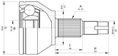 OPEN PARTS cvj570610 -  Шарнирный комплект, приводной вал